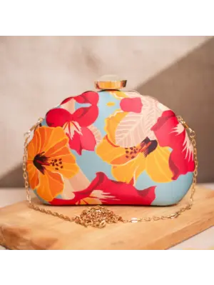 Women Pink And Yellow Floral Printed Clutch