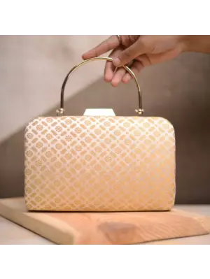 Women Golden Silk Brocade Party Clutch