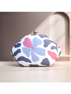Woman White And Grey Floral Printed Clutch