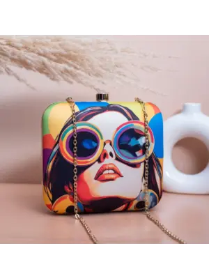 Women Multicolored Portrait Printed Clutch