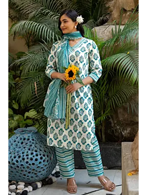 Indian cotton kurta set USA, salwar kameez online USA, Ethnic Wear Readymade Suit