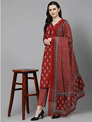 Anarkali Salwar Kameez, Women Cotton Readymade 3 Piece Suit ,Plus Size Kurta Sets