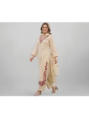 Women Plus Size Viscose Blend Embroidered Kurta Palazzo Dupatta Set Designer Kurti Set for Women