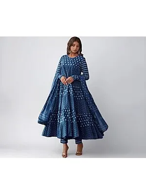 Pure Cotton Plus Size Anarkali Kurta Palazzo Dupatta Set for Women ,Flared Hem Style Kurta Set ,