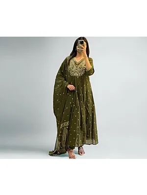  Women’s Rayon Plus Size Embroidered Anarkali Kurta with Pant & Dupatta ,Ethnic Kurti Set with Embroidery | 