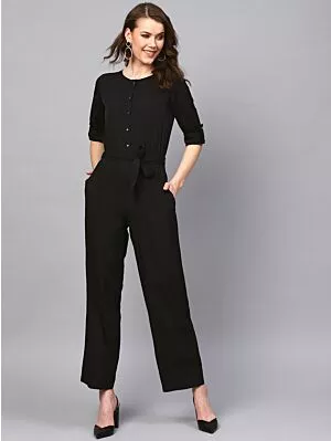 Black Solid Basic Jumpsuit