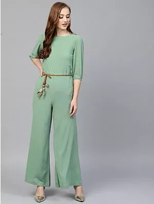 Green Solid Basic Jumpsuit