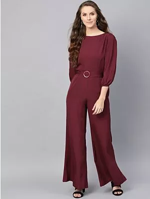 Women Maroon Solid Basic Jumpsuit