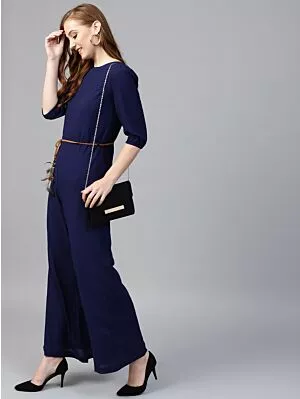 Navy Blue Solid Basic Jumpsuit
