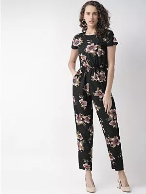 Women Black & Brown Printed Basic Jumpsuit