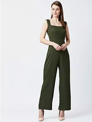 Women Green Solid Basic Jumpsuit