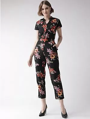 Women Black & Red Printed Basic Jumpsuit