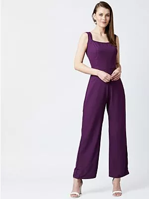 Women Purple Solid Basic Jumpsuit