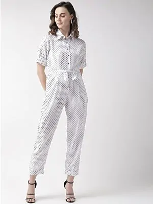 Women White & Black Printed Basic Jumpsuit