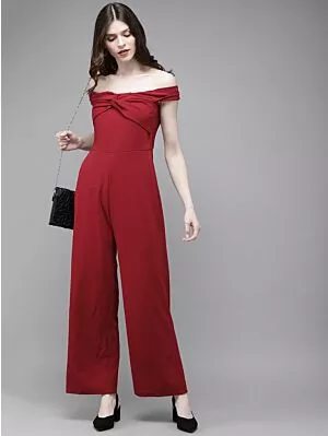 Women Maroon Solid Basic Jumpsuit