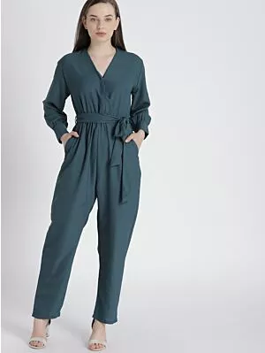 Teal Blue Solid Basic Jumpsuit
