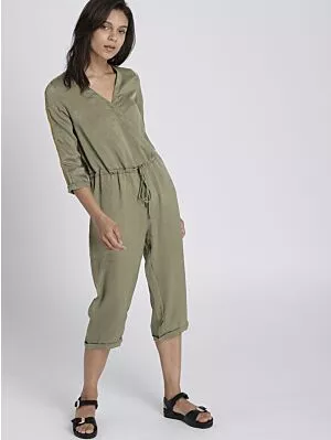 Olive Green Solid Capri Jumpsuit