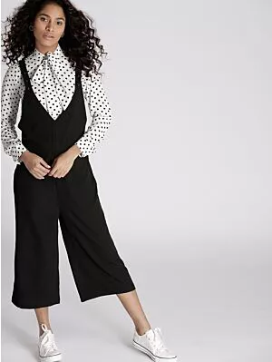 Black Solid Culotte Jumpsuit