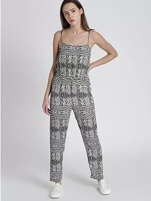 Grey & White Printed Jumpsuit