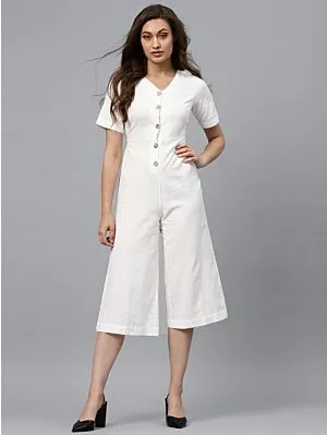 White Solid Culotte Jumpsuit