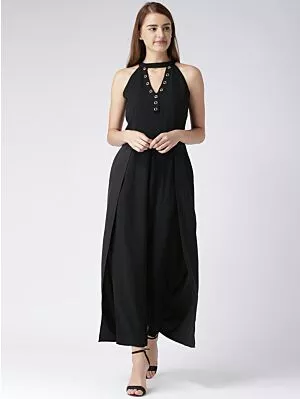 Women Black Solid Layered Basic Jumpsuit