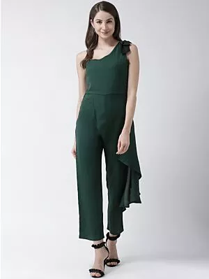 Women Green Solid Basic Jumpsuit