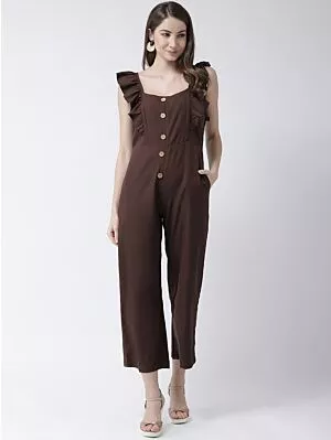 Women Brown Solid Basic Jumpsuit