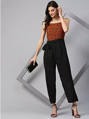 Brown & Black Printed Basic Jumpsuit
