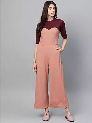 Women Dusty Pink & Burgundy Colourblocked Basic Jumpsuit