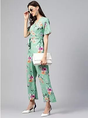 Green & Lavender Printed Basic Jumpsuit