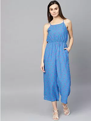 Women Blue & Pink Printed Basic Jumpsuit