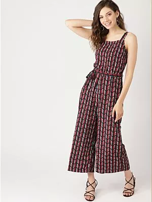 Women Black & Red Printed Basic Jumpsuit