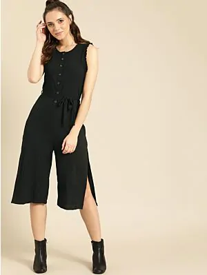 Women Black Solid Culotte Jumpsuit