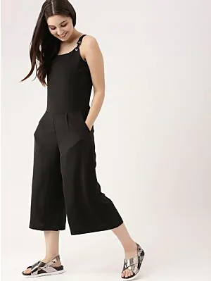 Black Solid Culotte Jumpsuit