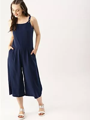 Navy Blue Solid Culotte Jumpsuit