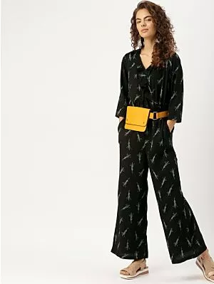 Women Black & Green Printed Jumpsuit