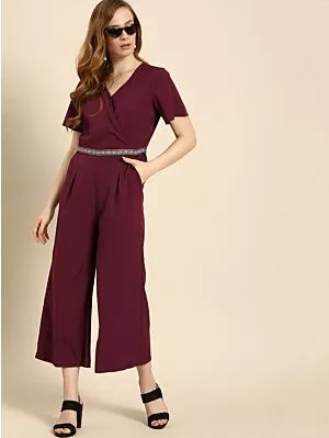 Women Maroon Solid Basic Jumpsuit