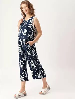 Blue Printed Basic Jumpsuit