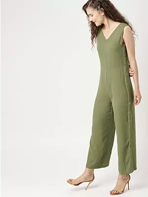 Green Solid Basic Jumpsuit