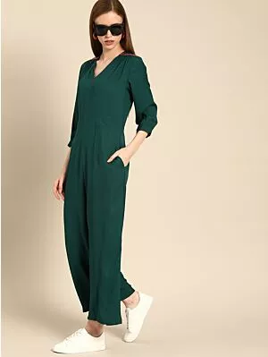Women Green Solid Basic Jumpsuit