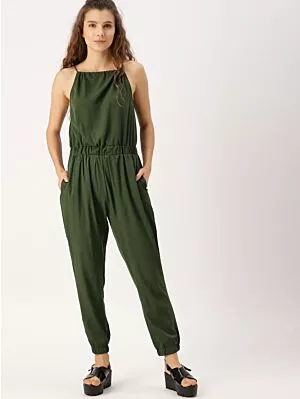 Olive Green Solid Basic Jumpsuit