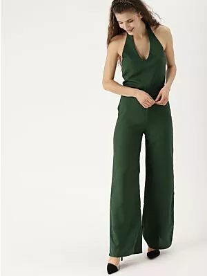 Green Solid Basic Jumpsuit