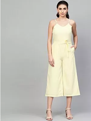 Women Cream-Coloured Solid Culotte Jumpsuit