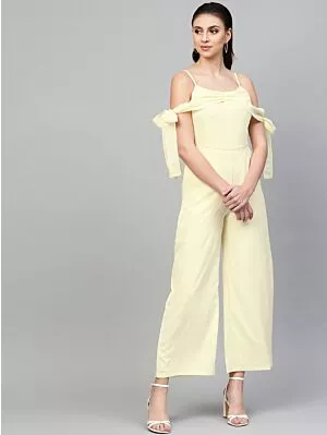 Women Cream-Coloured Solid Basic Jumpsuit