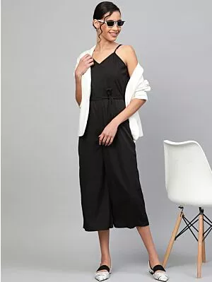 Women Black Solid Culotte Jumpsuit
