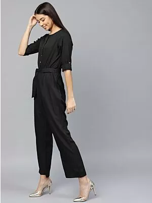 Black Solid Basic Jumpsuit