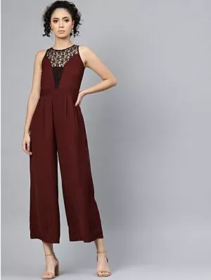 Women Maroon Solid Basic Jumpsuit