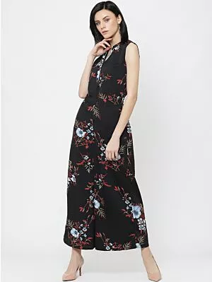 Women Black & Red Printed Basic Jumpsuit