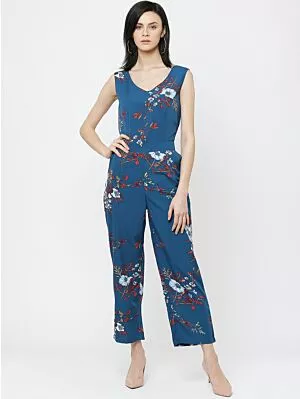 Women Navy Blue & Red Printed Basic Jumpsuit