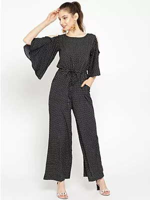 Women Black & White Printed Basic Jumpsuit